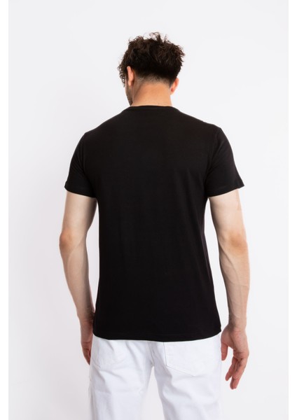 Erkek Baskılı O-Yaka T-Shirt Anillo - Siyah (Macenta Baskılı) fırsatları