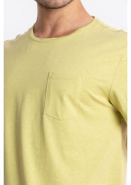 Erkek O-Yaka Cepli T-Shirt Bolsillo - Açık Haki fırsatları