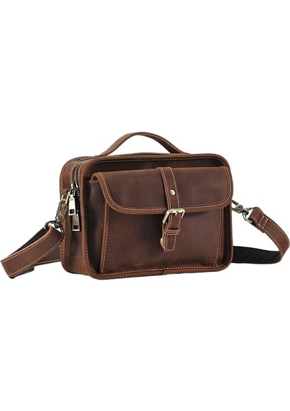 Erkek Messenger Çanta Crazy Horse Deri Vintage Tote Satchel Çanta (Yurt Dışından)