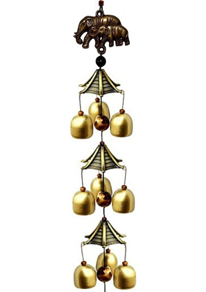 Metal Rüzgar Çanı Üç Katlı Bereket Filleri 9 Çan Feng Shui fırsatları