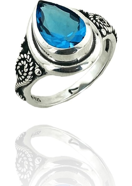 925 Ayar Gümüş Damla Mavi Topaz Otantik Yüzük fiyatları