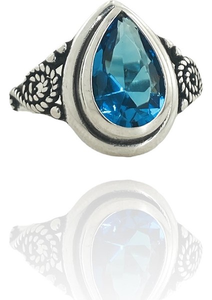 925 Ayar Gümüş Damla Mavi Topaz Otantik Yüzük modelleri