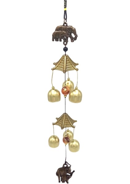 Metal Rüzgar Çanı Iki Katlı Bereket Filleri 6 Çan Feng Shui