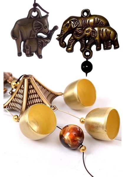 Metal Rüzgar Çanı Iki Katlı Bereket Filleri 6 Çan Feng Shui indirimleri