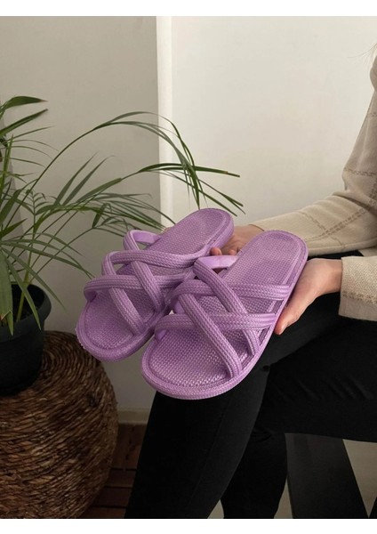 Örgü Hasır Görünümlü Kaydırmaz Taban Yumuşak Esnek Bayan Terlik Plaj Deniz Havuz Günlük Terlik