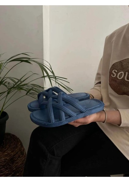 Örgü Hasır Görünümlü Kaydırmaz Taban Yumuşak Esnek Bayan Terlik Plaj Deniz Havuz Günlük Terlik