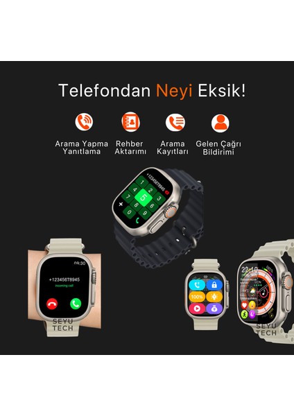 Watch Ultra Hk8 Pro Max Gümüş Yıldızışığı Iphone ve Android Tüm Telefonlara Uyumlu Amoled Akıllı Saat