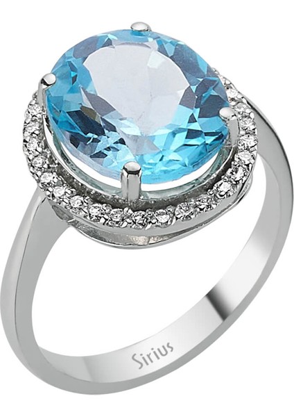 Pırlanta ve Oval Mavi Topaz Taşlı Yüzük 0417R0116