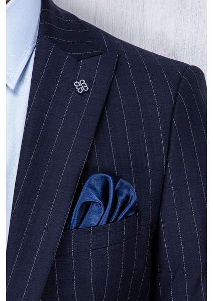 Erkek Slim Fit Sivri Yaka Lacivert Yelekli Takım Elbise fırsatları