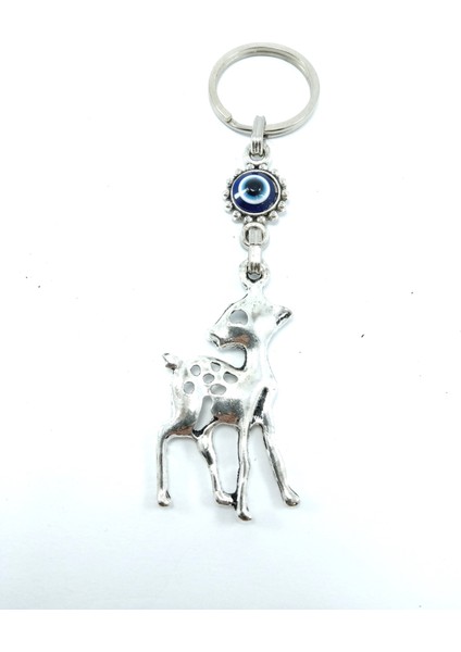 Nazar Boncuğu Anahtarlık Metal Geyik Figürü Hediyelik Aksesuar