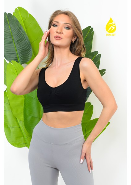 Kadın Modal Crop Top Büstiyer Toparlayıcı Seamless Dikişsiz Kalın Askılı Örme Bustiyer