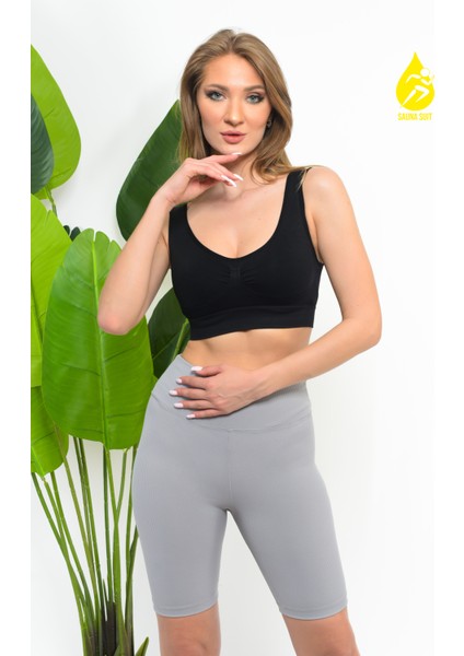 Kadın Modal Crop Top Büstiyer Toparlayıcı Seamless Dikişsiz Kalın Askılı Örme Bustiyer