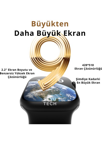 Watch 9 Pro  Siyah Iphone ve Android Tüm Telefonlara Uyumlu Akıllı Saat