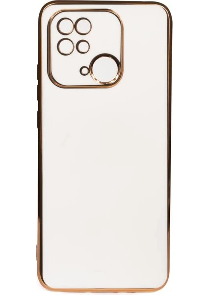 Case 4U Xiaomi Redmi 10C Kılıf Kamera Korumalı Parlak Gold Kenarlı Yumuşak Silikon Kapak Bark