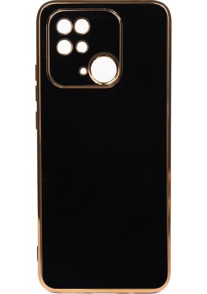 Case 4U Xiaomi Redmi 10C Kılıf Kamera Korumalı Parlak Gold Kenarlı Yumuşak Silikon Kapak Bark