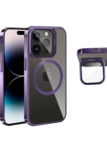 Apple iPhone 14 Pro Max Kılıf Kamera Korumalı Magsafe Wireless Şarj Özellikli Standlı Klon Kapak