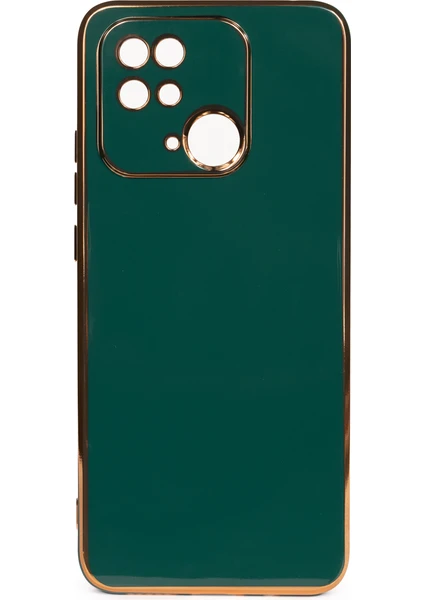 Case 4U Xiaomi Redmi 10C Kılıf Kamera Korumalı Parlak Gold Kenarlı Yumuşak Silikon Kapak Bark