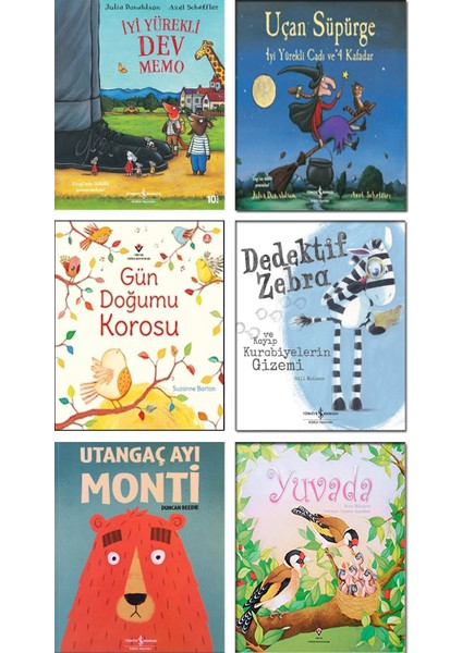 İyi Yürekli Dev Memo + Uçan Süpürge + Gün Doğumu Korosu + Dedektif Zebra + Utangaç Ayı Monti + Yuvada - 6 Kitap Çocuk Öykü Seti
