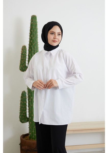 Düğmeli Poplin Gömlek-Beyaz fiyatları