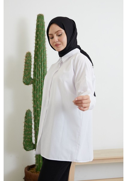 Düğmeli Poplin Gömlek-Beyaz modelleri