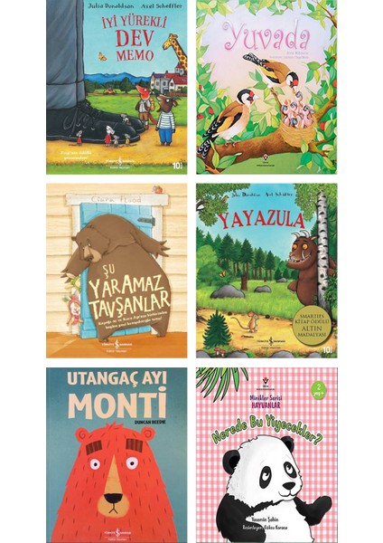 İyi Yürekli Dev Memo + Yuvada + Şu Yaramaz Tavşanlar + Yayazula + Utangaç Ayı Monti + Nerede Bu Yiyecekler? - 6 Kitap Çocuk Öykü Seti