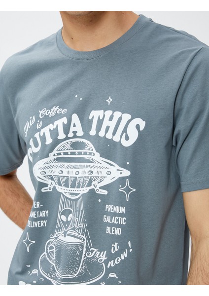 Baskılı Tişört Uzay Temalı Bisiklet Yaka Pamuklu indirimleri