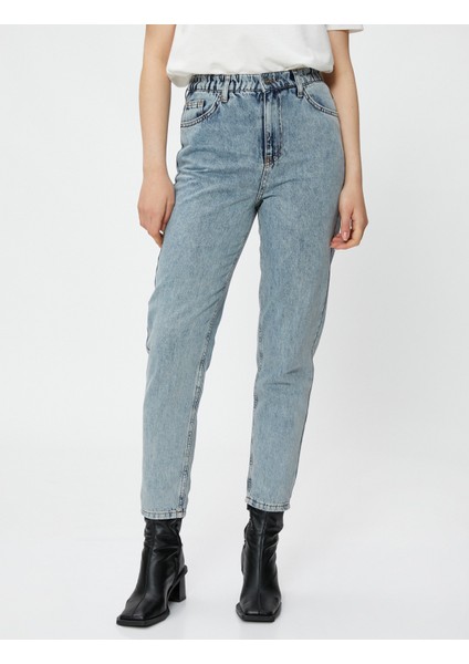 Yüksek Bel Kot Pantolon Hafif Dar Paça - Mom Jeans