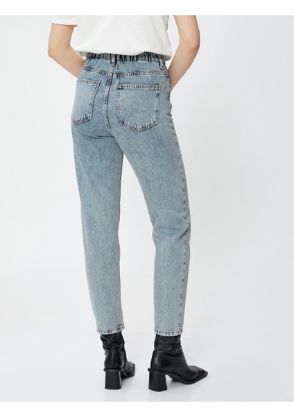 Yüksek Bel Kot Pantolon Hafif Dar Paça - Mom Jeans