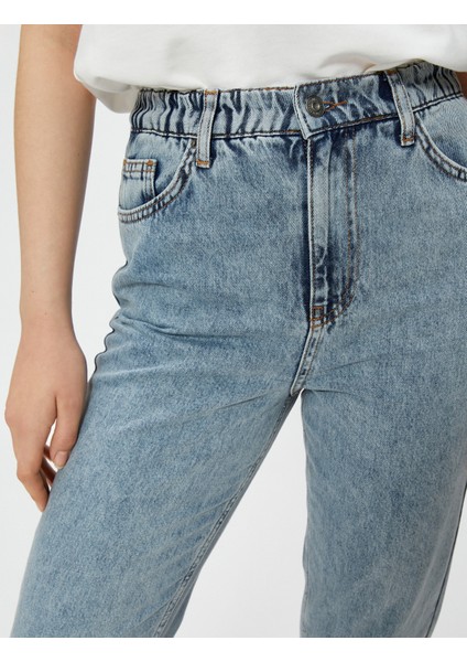 Yüksek Bel Kot Pantolon Hafif Dar Paça - Mom Jeans