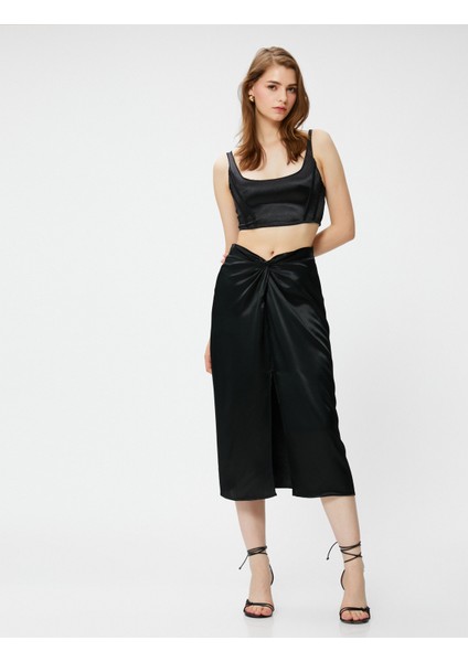 Midi Kalem Etek Büzgü Detaylı Yırtmaçlı