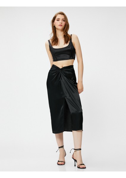 Midi Kalem Etek Büzgü Detaylı Yırtmaçlı fiyatları