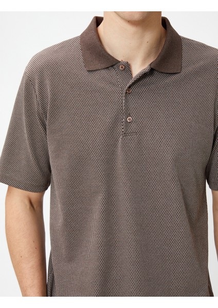 Polo Yaka Tişört Düğmeli Kısa Kollu Geometrik Baskılı indirimleri