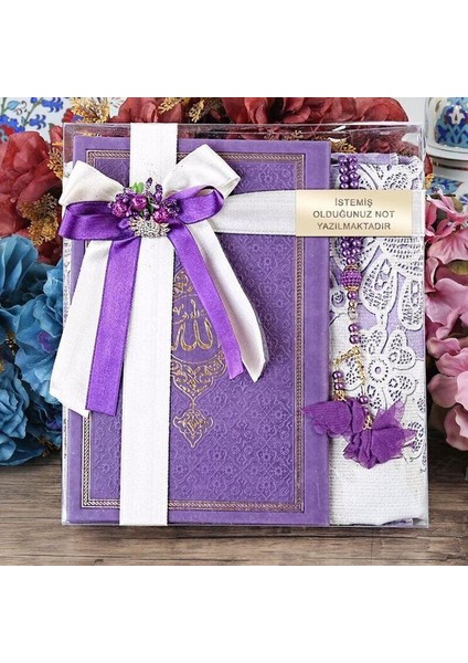Anneler Günü Hediyesi Termo Yasin Kitabı, Seccade, Güllü Tesbihli Set-Mor