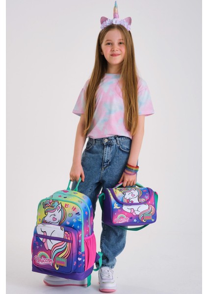 Kids Lavanta Su Yeşili Unicorn Desenli 3’lü Okul Çanta Seti SET0123729 fiyatları