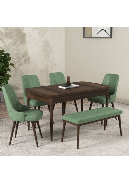 Hera Serisi Açılabilir Mdf Mutfak Salon Masa Takımı 4 Sandalye+1 Bench