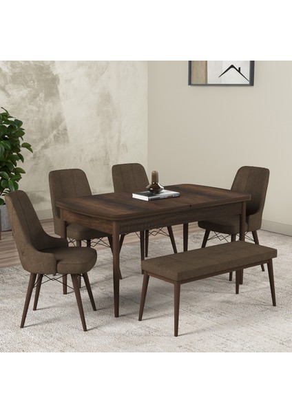 Hera Serisi Açılabilir Mdf Mutfak Salon Masa Takımı 4 Sandalye+1 Bench