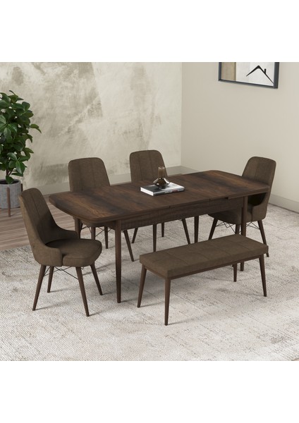 Hera Serisi Açılabilir Mdf Mutfak Salon Masa Takımı 4 Sandalye+1 Bench