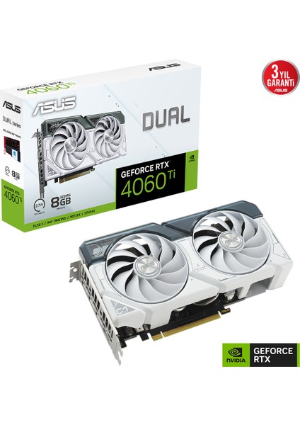 ASUS GEFORCE DUAL RTX 4060 TI 8GB 128bit GDDR6 2595MHz OC HDMI 3xDP (DUAL-RTX4060TI-O8G-WHITE) DLSS3 EKRAN KARTI