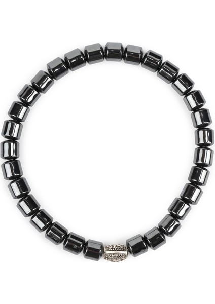 Hematit Doğal Taş Gümüş Bileklik