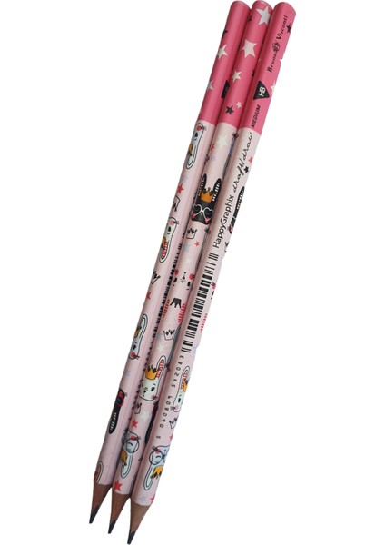 Happy Graphix Kurşun Kalem Hb Tavşan Desenli 3'lü Paket