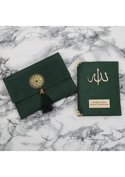 Hediyelik Şantuk Kese Yasin, Madlen Çikolata, Kristal Tesbihli Gold Kutulu Set Yeşil