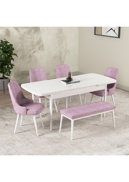 Hera Serisi Açılabilir Mdf Mutfak Salon Masa Takımı 4 Sandalye+1 Bench Beyaz fiyatları