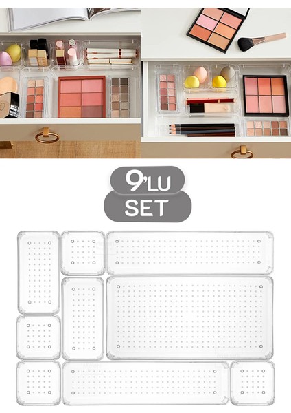 9 Parça Banyo Kozmetik Takı Düzenleyici Makyaj Organizer - Modüler Çekmece Içi Düzenleyici