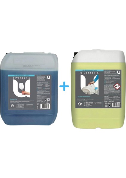 20 kg Endüstriyel Bulaşık Durulama (Parlatıcı) Maddesi + Diversey 22 kg Endüstriyel Bulaşık Makinası Deterjanı