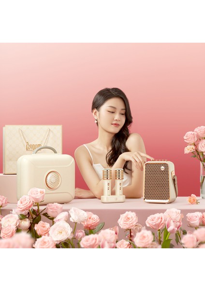 SongBird-HQ Beyaz Çift Karaoke Mikrofonlu 6 Ses Efektli 50 Watt Taşınabilir Bluetooth Hoparlör indirimleri