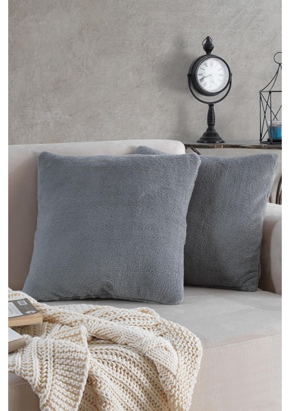 Sofa | 2 Adet Gri Renk Welsoft Kırlent Kılıfı Yastık Kılıfı 44 x 44 cm