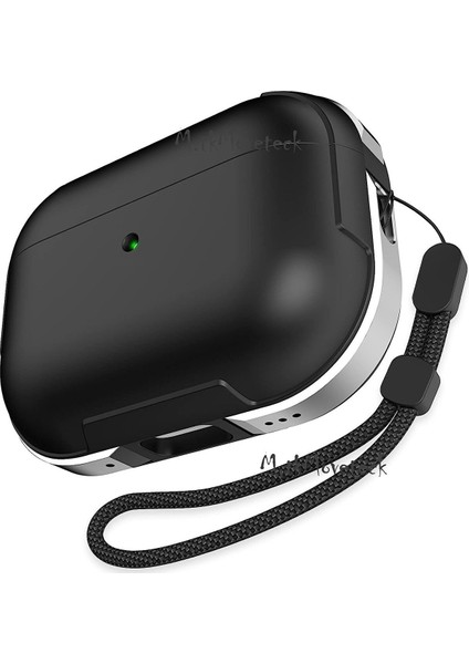 Airpods Pro 1.nesil Kulaklık Kılıfı Uyumlu Armor Metal Aleminyum Çerçeveli Anahtarlıklı Ip Askılı Kançalı