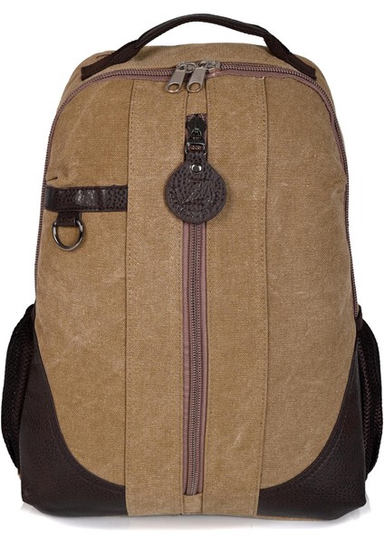 9128 Canvas Su Geçirmez Kumaş Sırt Çantası Bej