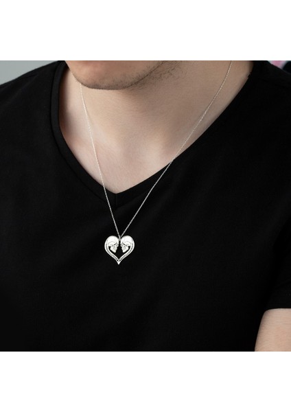 Çift Kurukafa Kalpli 925 Ayar Unisex Gümüş Kolye fiyatları