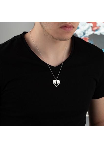 Çift Kurukafa Kalpli 925 Ayar Unisex Gümüş Kolye modelleri